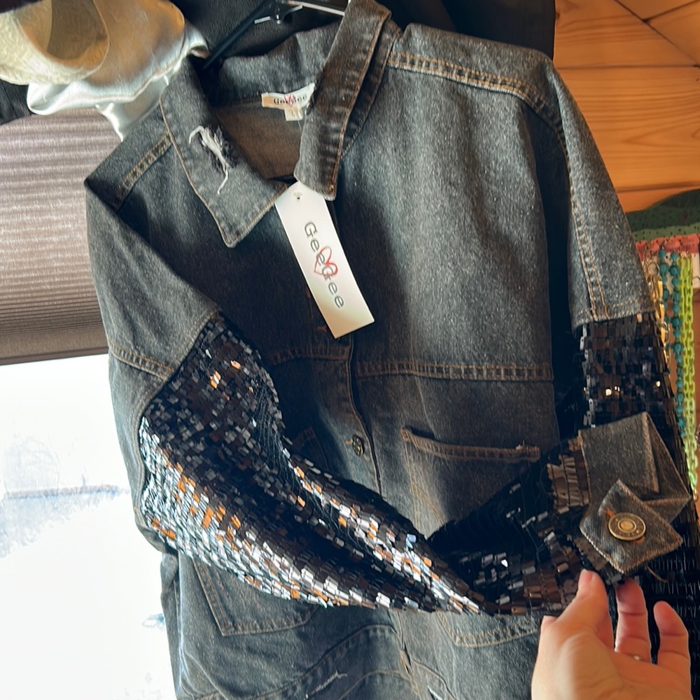 Sequin Sleeve Denim Jacket